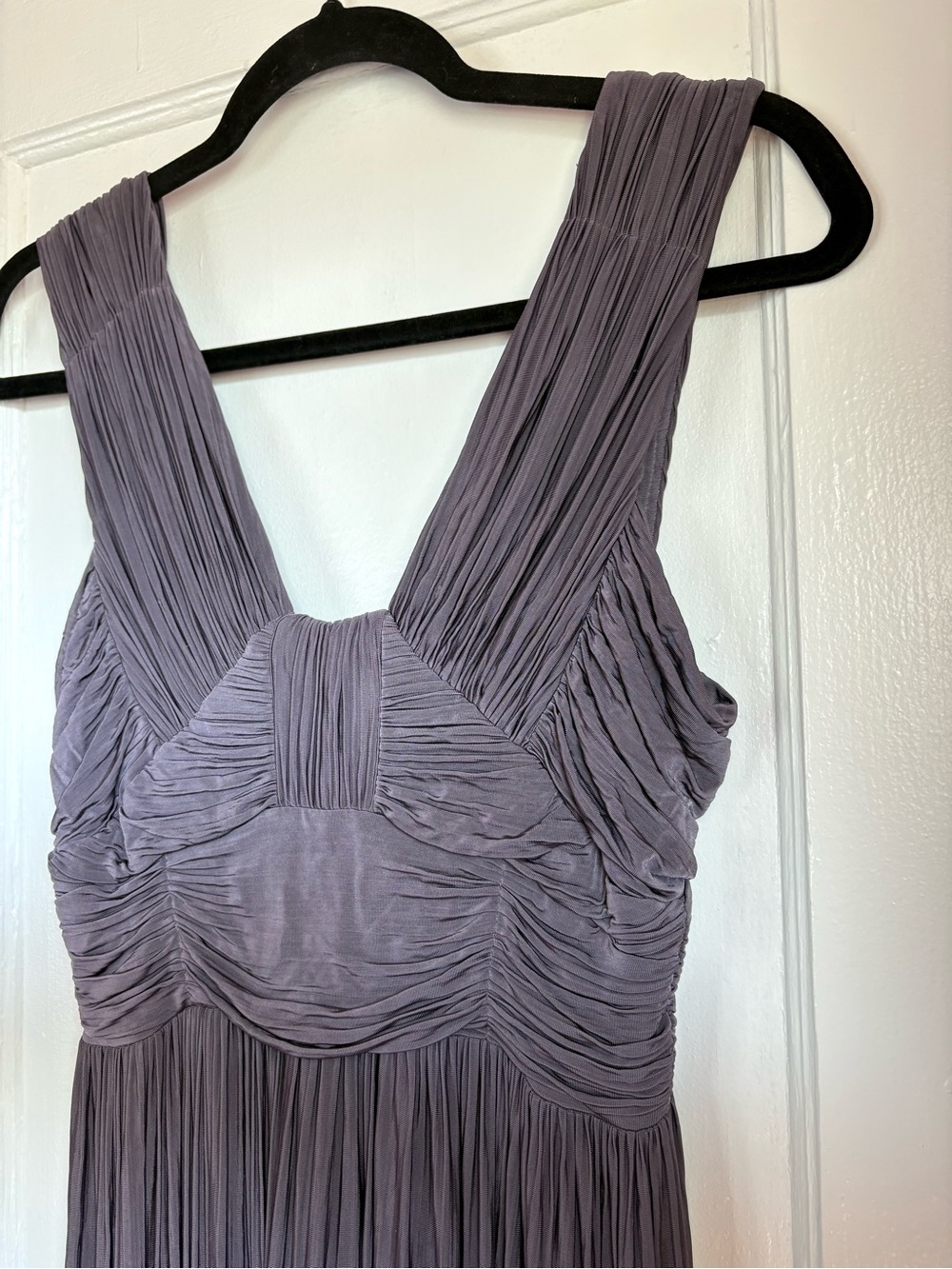 BURBERRY Italy Pleated Ruched V-Neck Midi Dress Grey Purple IT 42 US 6/8 - Picture 4 of 12